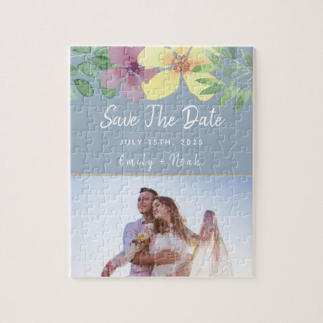 Rompecabezas floral de boda para guardar la fecha (Vertical)