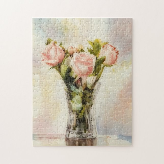 Rompecabezas floral de jarrón de rosas bonitas (Vertical)