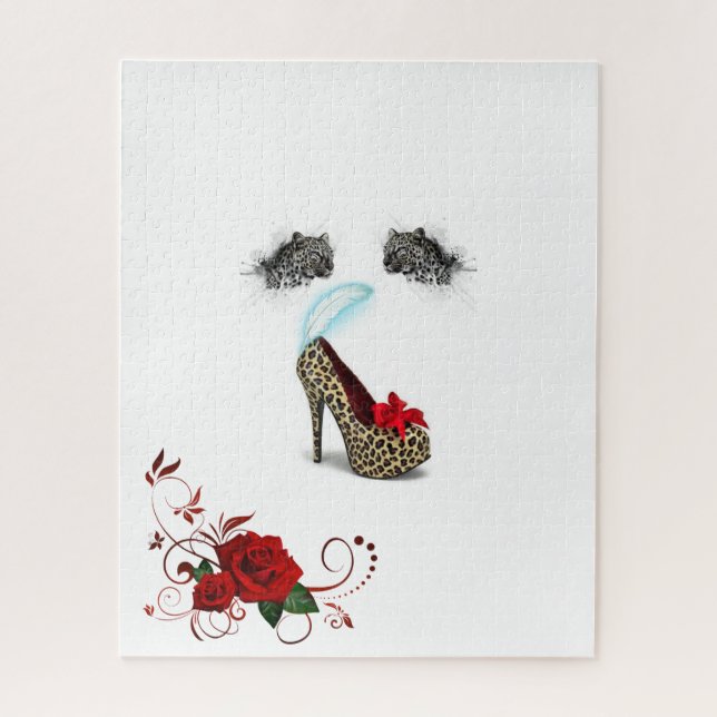 Rompecabezas floral de leopardo Rosa (Vertical)