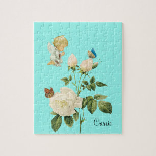 Rompecabezas Floral de mariposa azul Ángel blanco