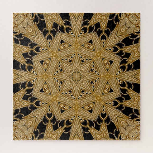 Rompecabezas floral de ornamento negro dorado (Vertical)
