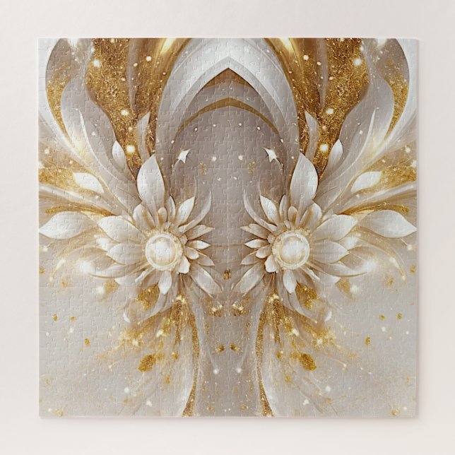 Rompecabezas floral de oro blanco (Vertical)