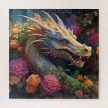 Rompecabezas floral del dragón mítico y místico e