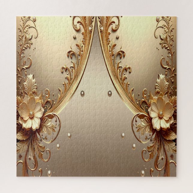 Rompecabezas floral dorado ornamentado (Vertical)