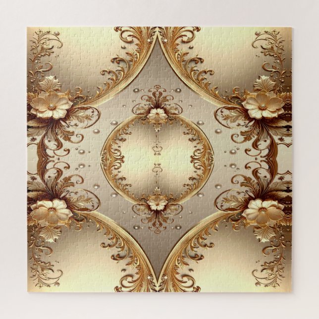 Rompecabezas floral ornamentado dorado (Vertical)