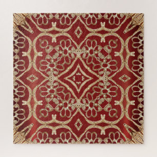 Rompecabezas floral rojo dorado moderno