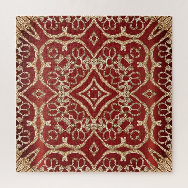 Rompecabezas floral rojo dorado moderno (Vertical)