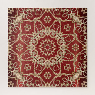 Rompecabezas floral rojo dorado moderno