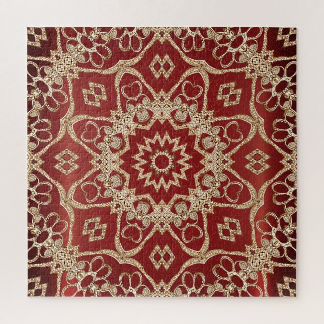 Rompecabezas floral rojo dorado moderno (Vertical)