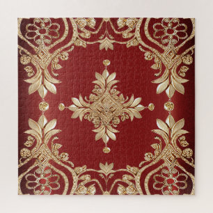 Rompecabezas floral rojo dorado moderno