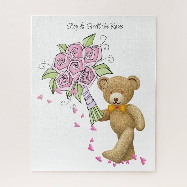 Rompecabezas Floral Teddy Oso Corazones rosados