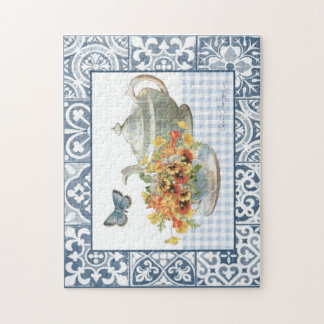 Rompecabezas floral y azul mariposa Fiesta de té
