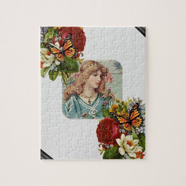 Rompecabezas Flores Florales Victorianas Gris Mari (Vertical)