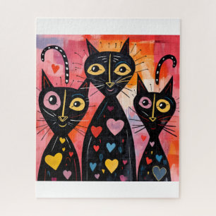 Rompecabezas Gato Corazones Rojos Feliz Día de San