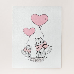 Rompecabezas Gato Corazones Rosados Feliz Día de S