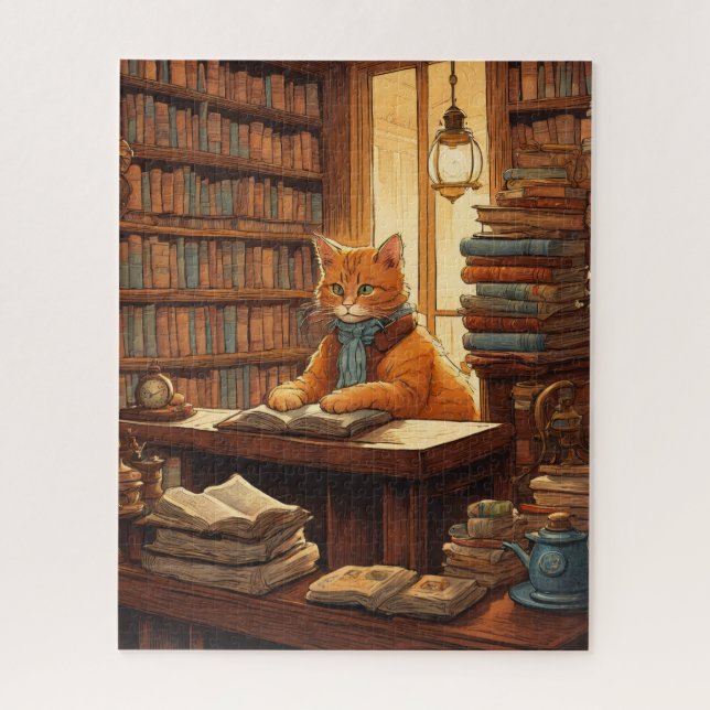rompecabezas gato de biblioteca #12 (Vertical)