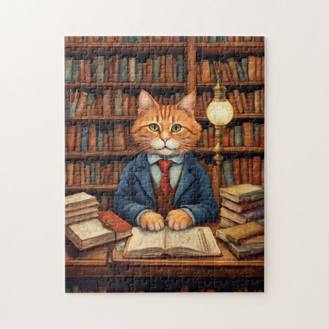 rompecabezas gato de biblioteca #3 (Vertical)