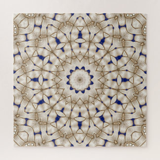 Rompecabezas geométrico floral de oro azul