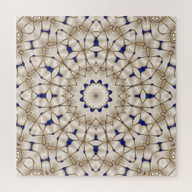 Rompecabezas geométrico floral de oro azul (Vertical)