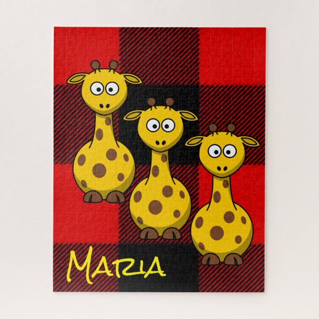 Rompecabezas Giraffe Red Black Plaid (Vertical)