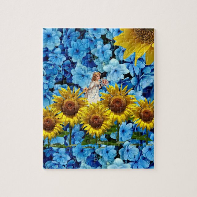 Rompecabezas Girasol Hada Azul Floral (Vertical)