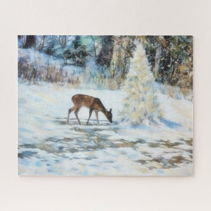 Rompecabezas Grande de Ciervo Nieve Naturaleza Art