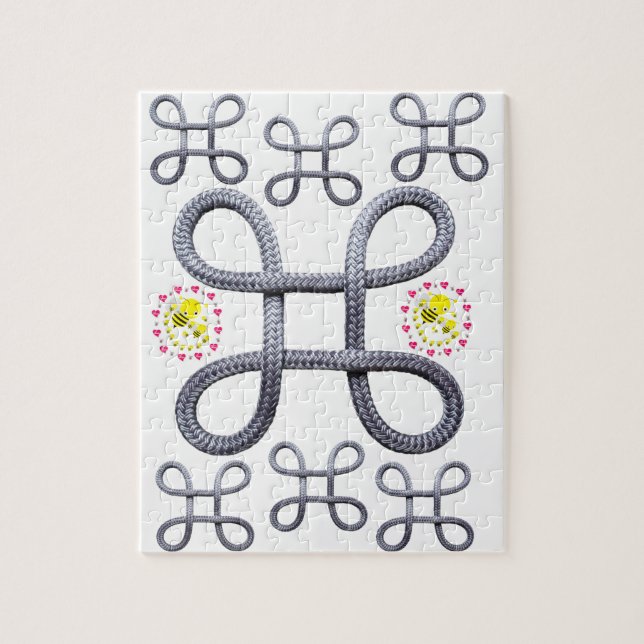 Rompecabezas Gris Rope Bumblebee Pink Hearts (Vertical)
