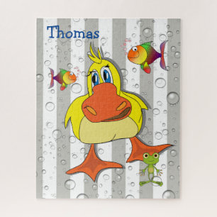 Rompecabezas Gris y Tiras Blancas Pescado Pato