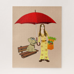 Rompecabezas Hippie Dog Red Umbrella