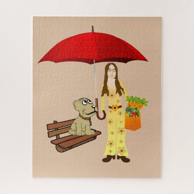 Rompecabezas Hippie Dog Red Umbrella (Vertical)