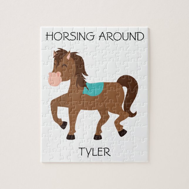 Rompecabezas "Horsing Around" con nombre personali (Vertical)