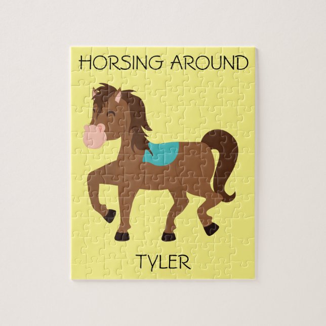 Rompecabezas "Horsing Around" con nombre personali (Vertical)