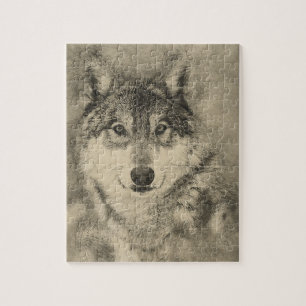 Rompecabezas imponente del lobo de madera
