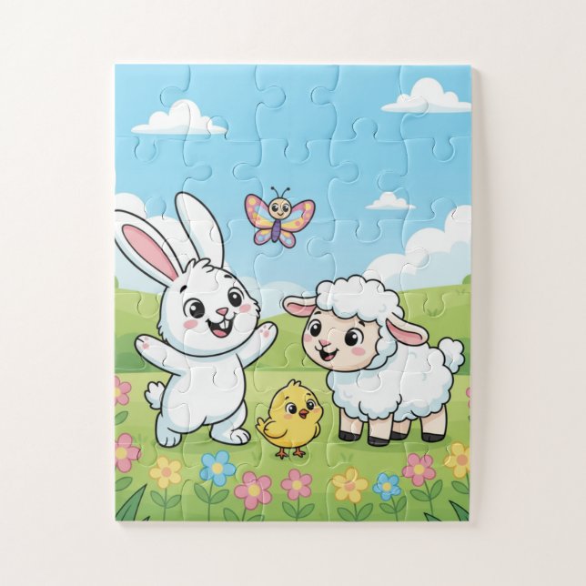 Rompecabezas infantil de conejito de primavera | E (Vertical)