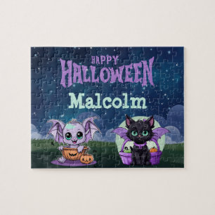 Rompecabezas infantil de Halloween de gato negro