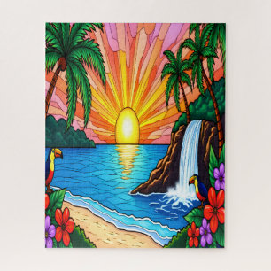 Rompecabezas inspirado en vidrio tintado tropical