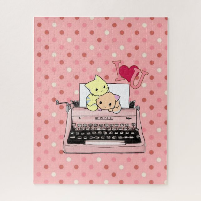 Rompecabezas Máquina de Escribir Gatos Gatitos Te  (Vertical)