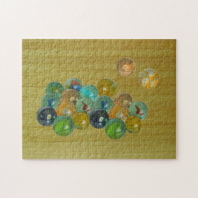 Rompecabezas - Mármoles en el suelo de bambú (Horizontal)