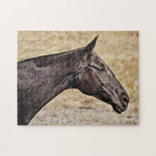 Rompecabezas medio de perfil de caballo negro