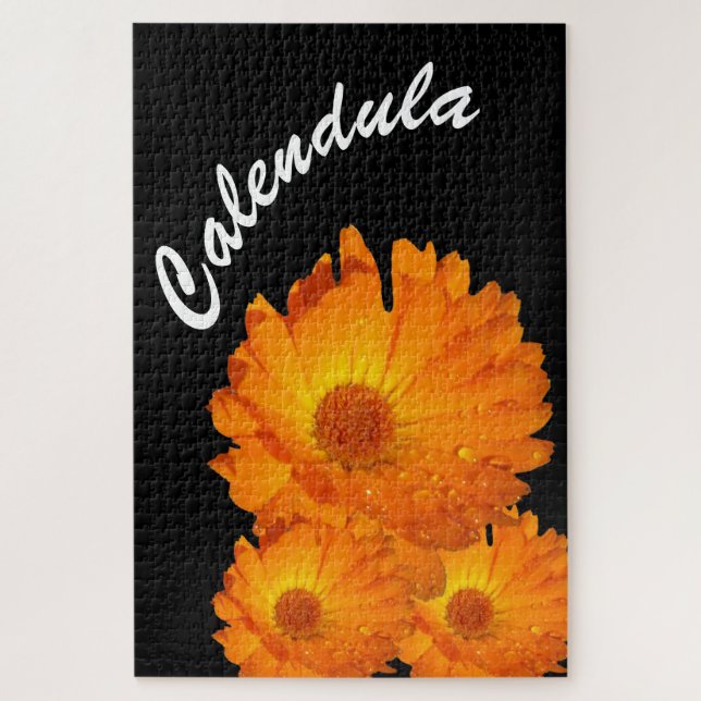 Rompecabezas - Naranja Calendula Flores Agua Caída (Vertical)