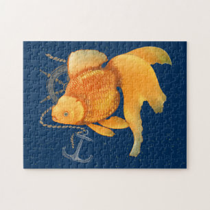 Rompecabezas náutico de rueda de barco ancla pez d