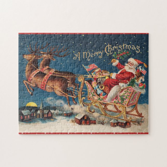 Rompecabezas navideño Patriótico Santa Merry (Horizontal)