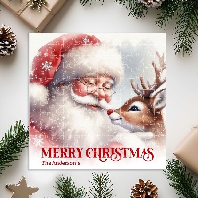 Rompecabezas Navideño Personalizado de Santa Claus (Cute Santa Rudolph Personalized Xmas Puzzle for Kids)