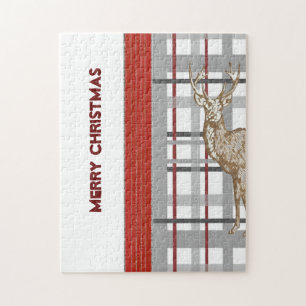 Rompecabezas Navideño Plaid de Navidad Ciervo