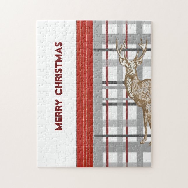 Rompecabezas Navideño Plaid de Navidad Ciervo  (Vertical)