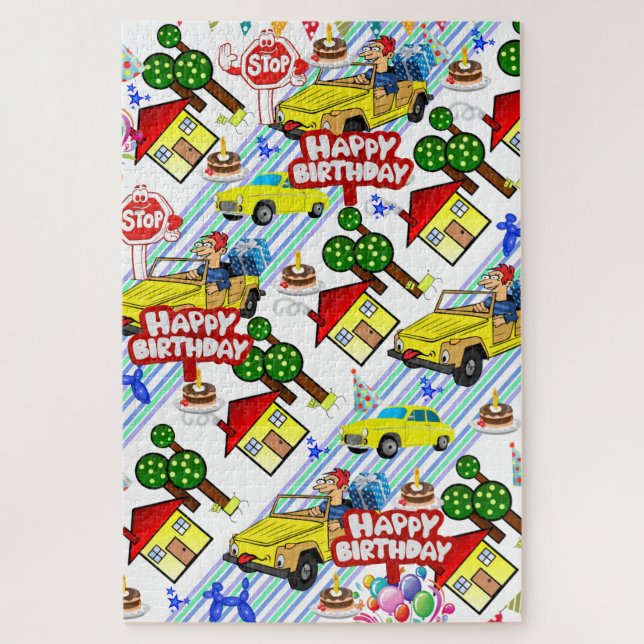 Rompecabezas Niños Feliz Cumpleaños Carros Perros  (Vertical)