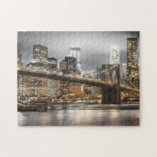 Rompecabezas nocturno del puente de Brooklyn en Nu