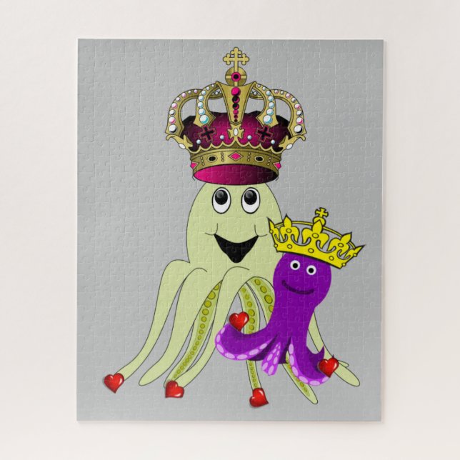 Rompecabezas Octopus Love Red Hearts (Vertical)