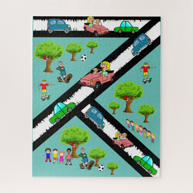 Rompecabezas Parque Coches Niños Jugando Perro (Vertical)
