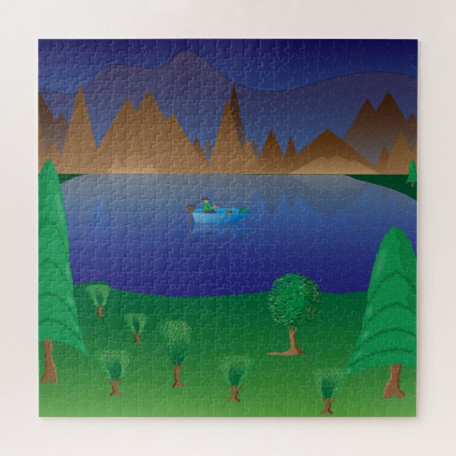 rompecabezas "Paseo de pesca en Mountain Lake" (Horizontal)